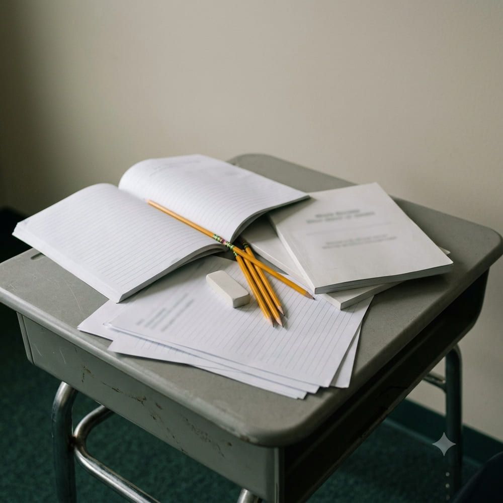 Illustration: papers and pencils on a desk