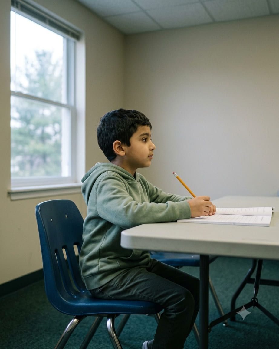 Illustration: a child looking at something out of frame